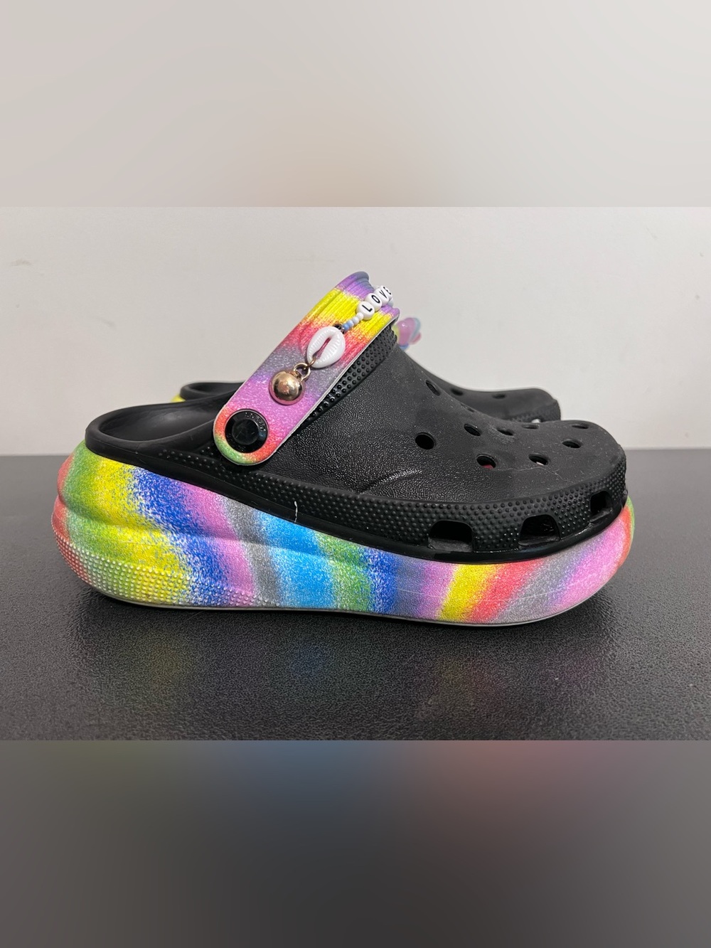 RARE Crocs Classic Crush Clog Spray Dye Platform W6 / M4 / J4